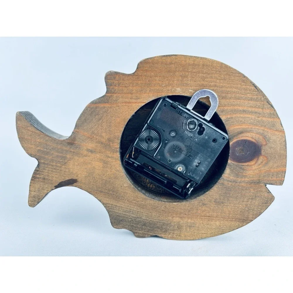 Vintage Hand Carved Wood Fish‎ Wall Clock - Retro Shabby Chic Cottagecore Works!